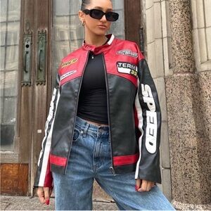 Urban Outfitters iets frans…‎ Oversized Patch Racer Moto Jacket Unisex Size S
